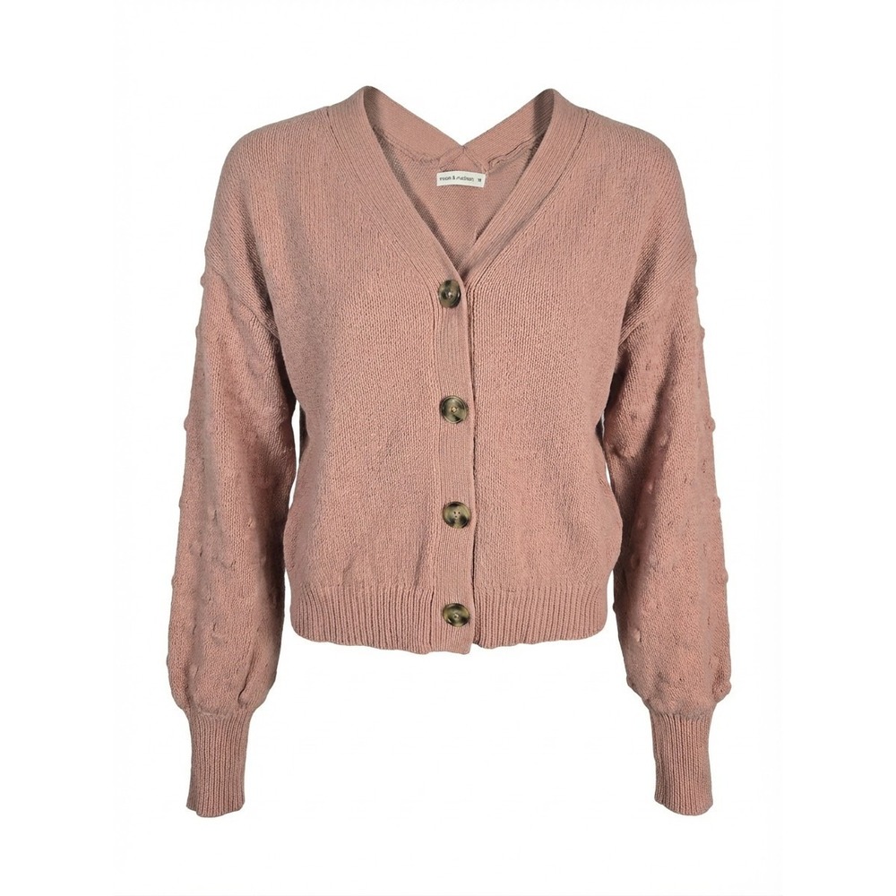 Moon & Madison Textured‎ Cropped Button Down Sweater Knit Cardigan Mauve